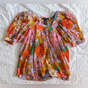 Smythe Vibrant Floral Blouse - Pink, Orange, Yellow